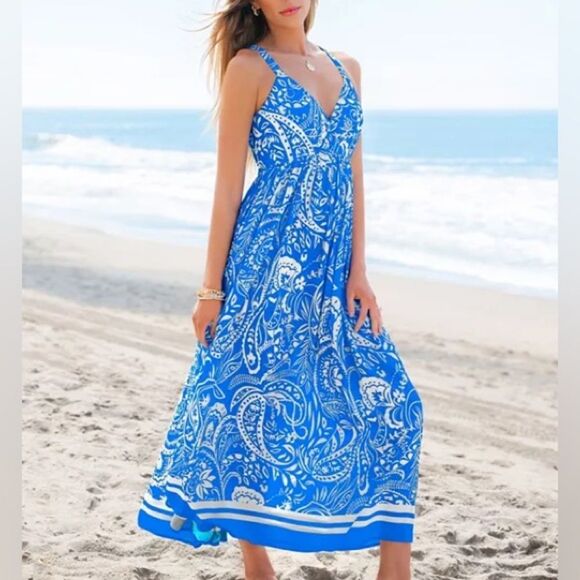 CUPSHE NWT Women's Sunny Daydream Paisley Maxi Beach Dress Size L - Picture 3 of 4